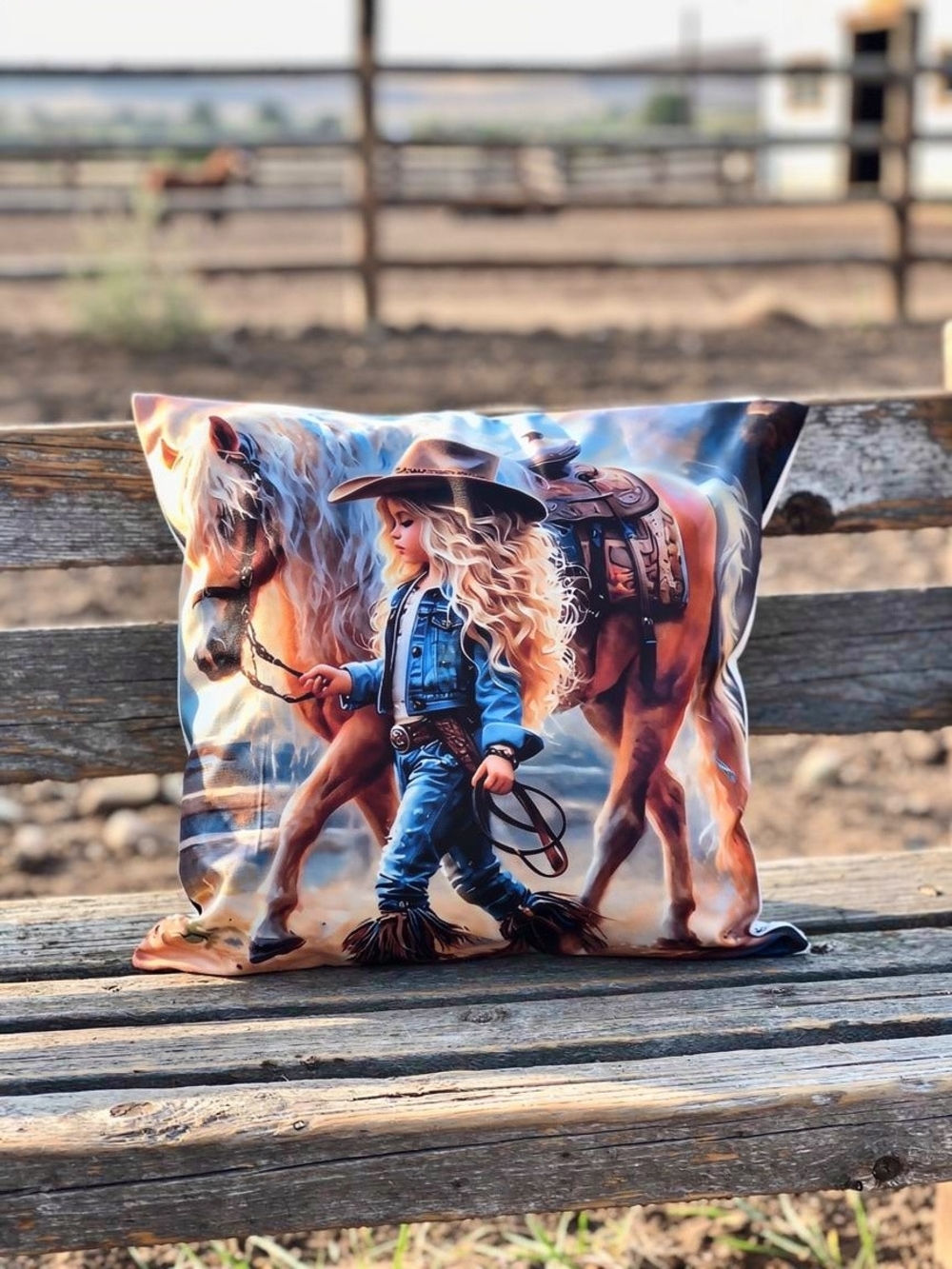 Western Cowgirl Horse Decorative Throw Pillow - Blue